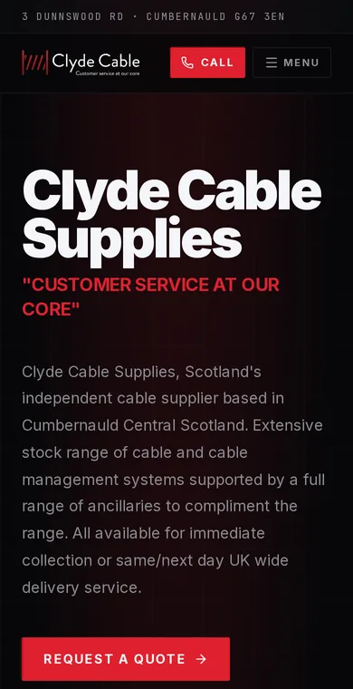 The Clyde Cable Supplies website shown on a mobile phone screen.